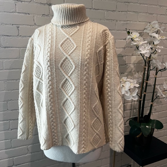 Eddie Bauer Ivory Cable Knit Turtleneck Sweater - Picture 2 of 7